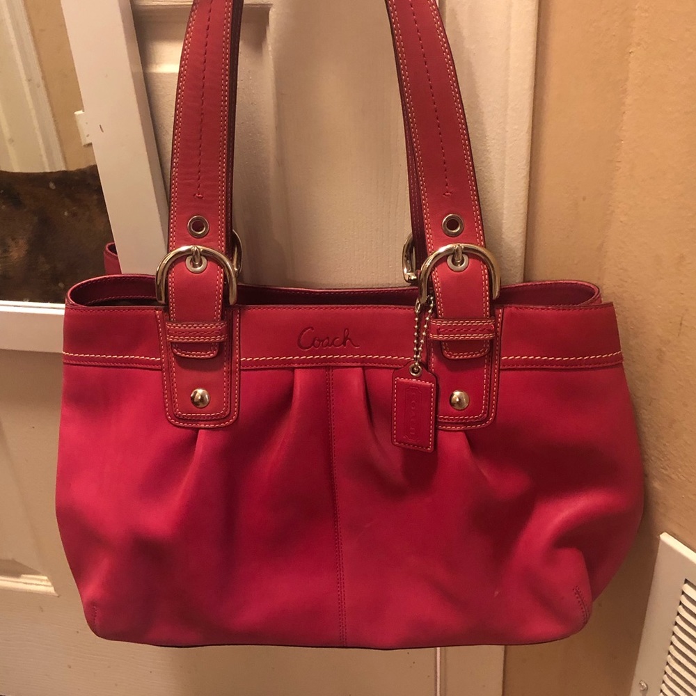 Leather Coach Purse - large size - Magenta Color